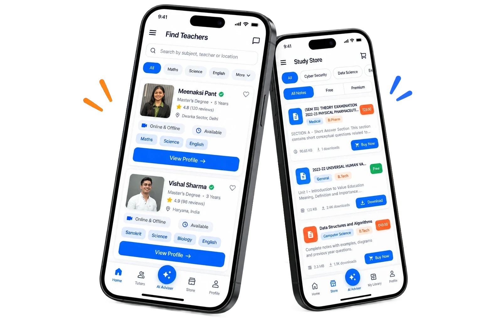 SuGanta app: Find Teachers and Study Store screens